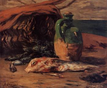 保羅 高更 Still Life with Jug and Red Mullet